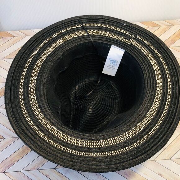 Time and Tru Women's Striped Straw Panama Hat, Black - Picture 5 of 5